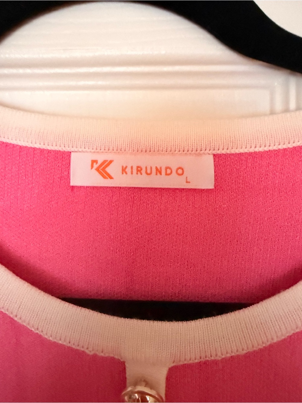Kirundo Bright Pink Sleeveless Button-Front Shift Dress with White Trim - Picture 2 of 3
